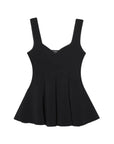 DEEABAE 2025 Summer New Women's Clothing Simple And Fashionable Short Skirt Style Hem Elastic Round Neck Top