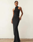 JULISSA MO Satin Sexy Hollow Out Women Maxi Dress Black Sleeveless High Waist Dress Female Autumn Skinny Elegant Party Clubwear