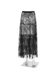 Loose Black Sexy Black Lace Skirt Women Fashion Thin Transparent Casual Hollow Out High Waist Loose A-line Long Skirt Party