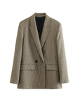 TRZA Women Fashion Double Breasted Plaid Blazer Coat Vintage Long Sleeve Flap Pockets Female Outerwear Chic Vestes Femme