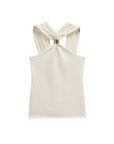 TRZA Women's Fashion Knit Halterneck Tank Top Gold Appliques Wide Straps Camisole Female Topwear