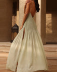 Pleated Perspective Halter Dress V-Neck Hanging Neck Sexy Backless Suspender Robes Loose Vacation Beach Women Long Dresses New