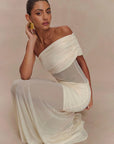 Mozision One Shoulder Mesh Sexy Maxi Dress Women Fashion Off-shoulder Strapless Sleeveless Backless Club Party Long Dress