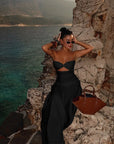 Women's Hot Girl Simple Solid Color Sleeveless Beach Skirt Holiday Strapless High Waist Women's Long Sleeveless Hollow Dress