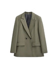 TRZA-Women's Double Breasted Office Wear Blazer Coat, Long Sleeve, Flap Pockets, Female Outerwear, Chic Tops, Fashion