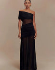 Mozision One Shoulder Mesh Sexy Maxi Dress Women Fashion Off-shoulder Strapless Sleeveless Backless Club Party Long Dress