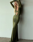Nibber Elegante High Street Vrouwen Jurk Sexy Lage Hals Holle Volledige Mouw Lichaamsvormende Vestidos Vrouwelijke Trend Effen Avondkleding