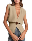 Button-Detail V-Neck Sweater Vest