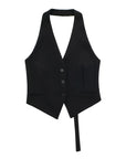 MUJER Off Schouder Mouwloos Vest Vrouwen Zwart Wit Cropped Vest Vrouw Mode Backless V-hals Korte Jassen Zomer Vest