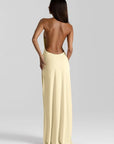 Mozision Halter Deep V Neck Backless Sexy Maxi Dress Women Gown Fashion Irregular Sleeveless Thigh High Split Club Party Dresses