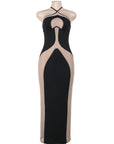 Mesh Patchwork Halter Neck Dresses for Women Sexy Lace-up Backless See-through Evening Dress Sleeveless Backless Long Party Robe