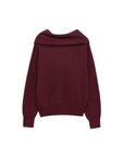 TRZA Off-the-Shoulder Knit Sweater for Women with Metal Ring Straight Neck Long Sleeve Chic Pullover Top Fashionable Female Wear