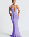 Mozision Deep V Neck Draped Ruched Sexy Maxi Dress Women Summer Fashion Halter Sleeveless Backless Club Party Long Dress Elegant