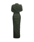 Catherine asymmetrical pleated maxi dress in Green