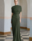 Catherine asymmetrical pleated maxi dress in Green