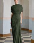 Catherine asymmetrical pleated maxi dress in Green