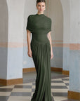 Catherine asymmetrical pleated maxi dress in Green