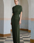 Catherine asymmetrical pleated maxi dress in Green