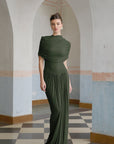 Catherine asymmetrical pleated maxi dress in Green