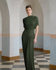 Catherine asymmetrical pleated maxi dress in Green