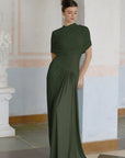 Catherine asymmetrical pleated maxi dress in Green