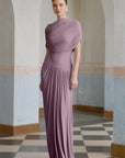 Catherine asymmetrical pleated maxi dress in Purple