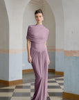 Catherine asymmetrical pleated maxi dress in Purple