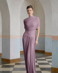 Catherine asymmetrical pleated maxi dress in Purple