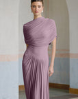 Catherine asymmetrical pleated maxi dress in Purple