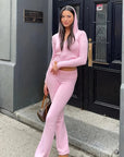 Zip-Up Knit Hoodie and Jogger Set