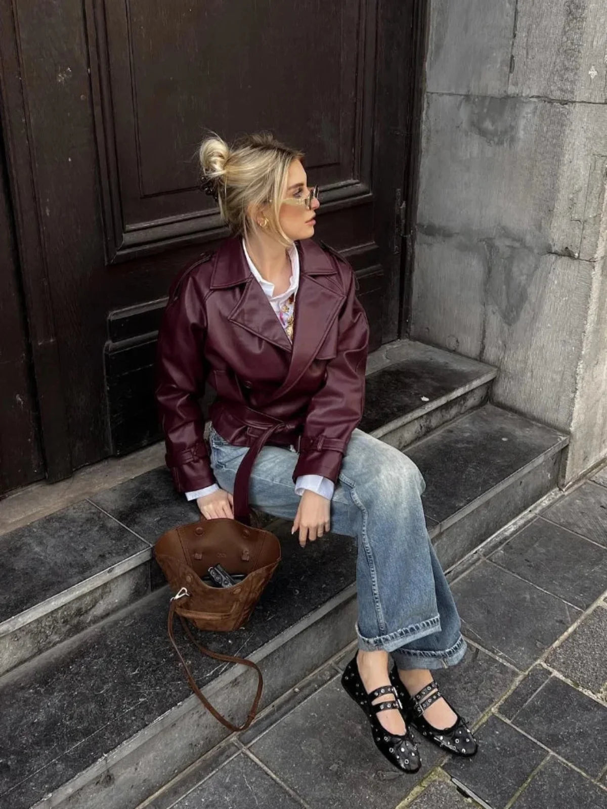 Pat Faux Leather Aviator Jacket