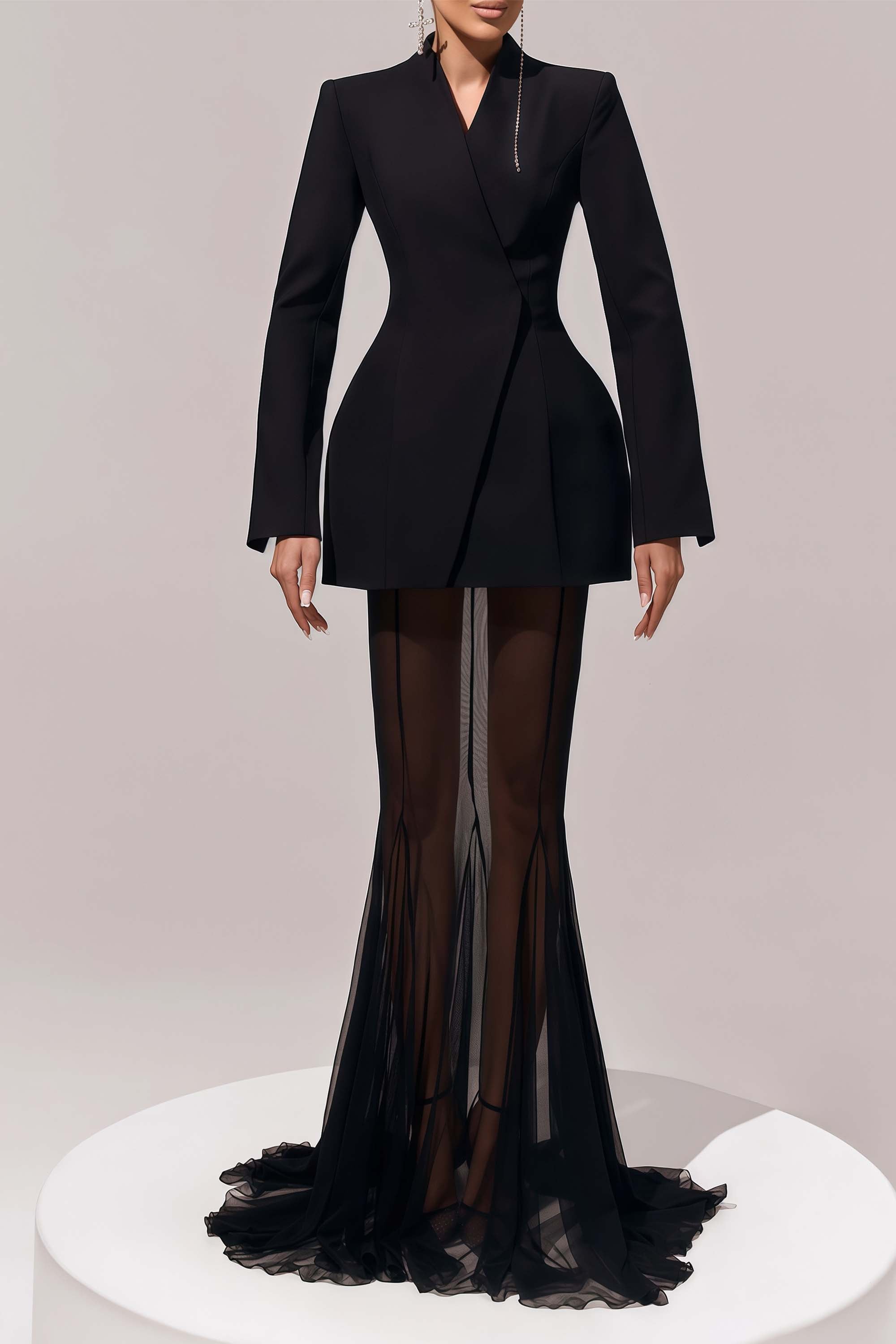 Enora Black Barrel Design Jacket &amp; Skirt Set