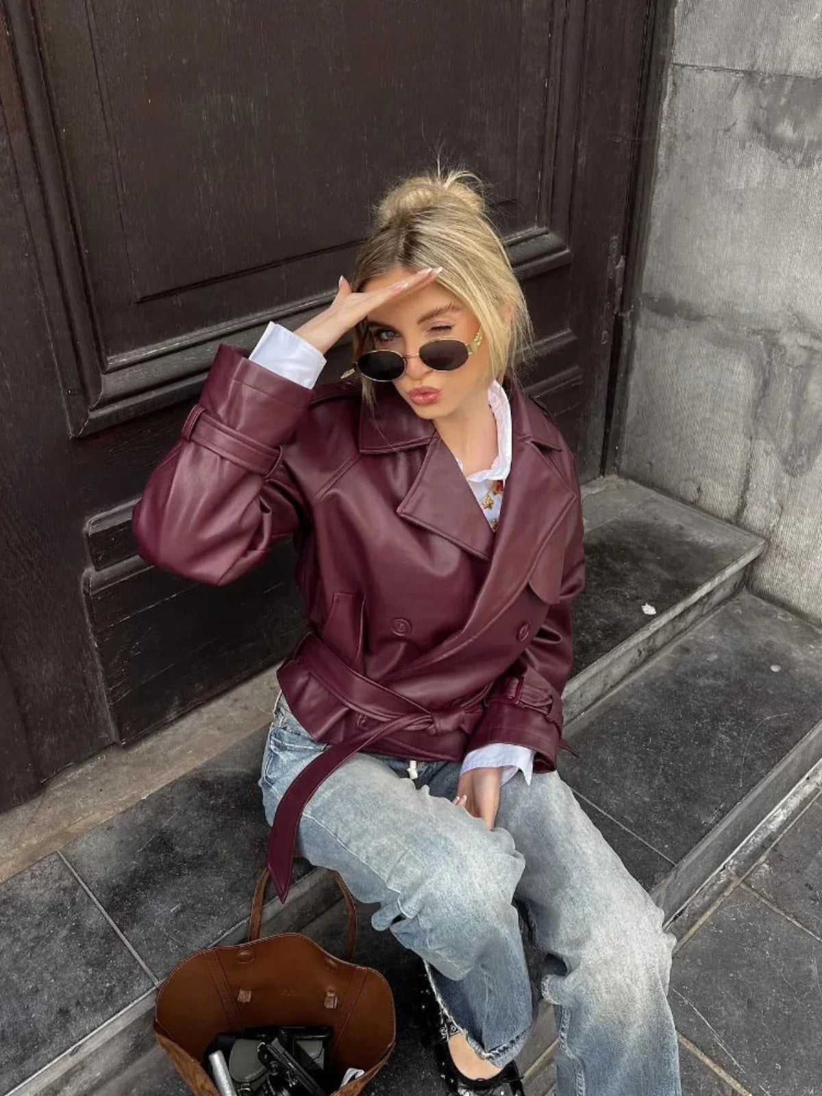 Pat Faux Leather Aviator Jacket