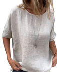 Stella - Round Neck Cotton And Linen T-Shirt
