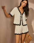 Contrast Trim V-Neck Shorts Set