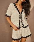 Contrast Trim V-Neck Shorts Set