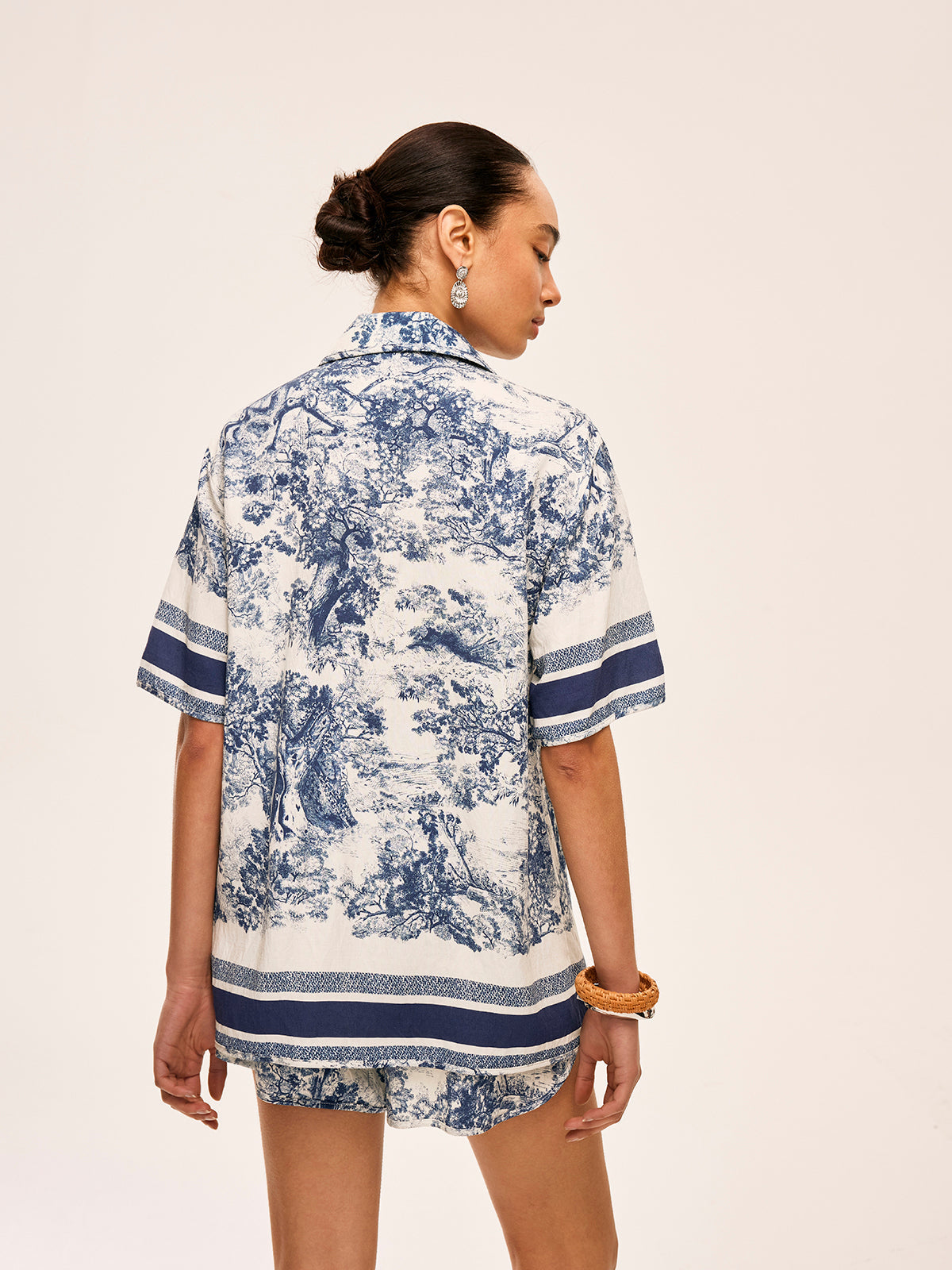 Contrast Trimmed Printed Shorts Set