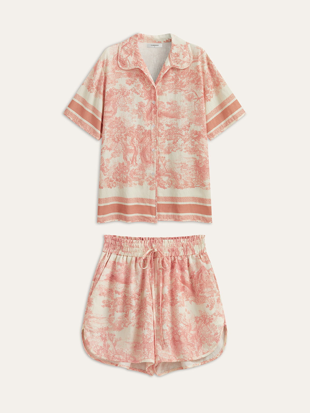 Contrast Trimmed Printed Shorts Set