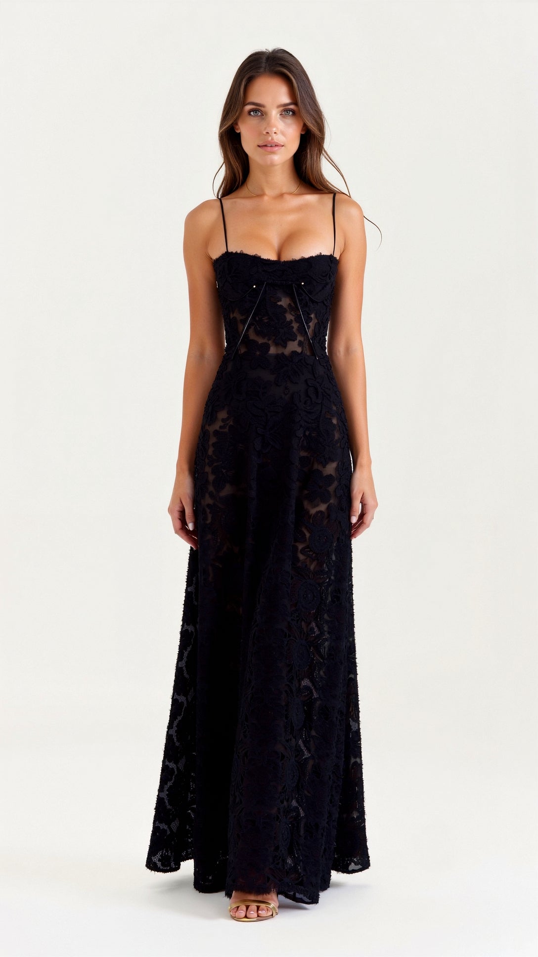 Chic Long Dress with Lace-Up Back Detail