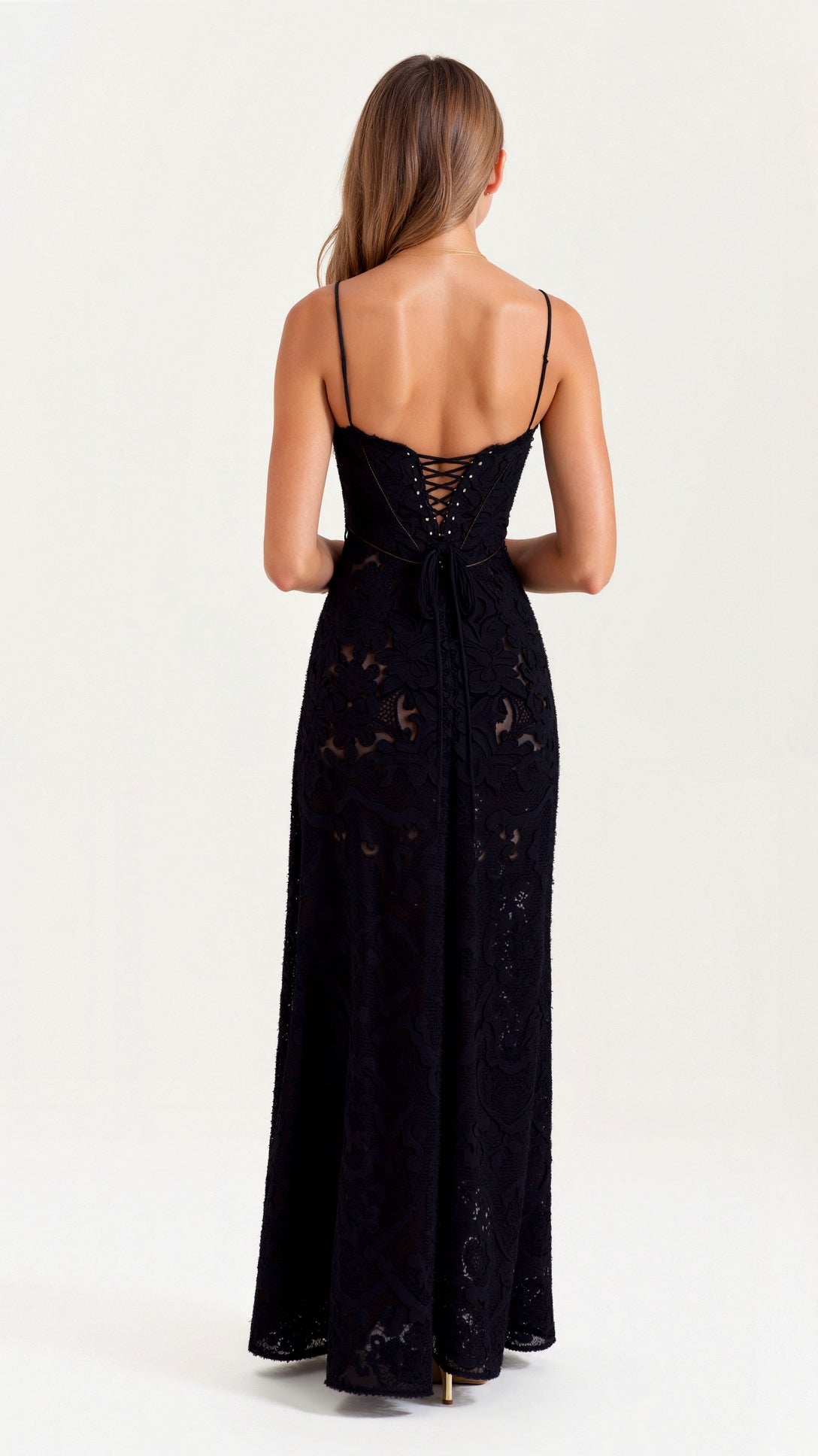 Chic Long Dress with Lace-Up Back Detail
