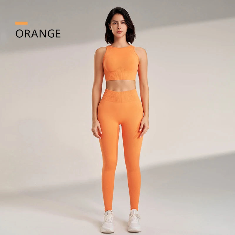 Yoga Clothing Set Women&#39;s High Waisted Leggings and Top Two Piece Seamless Fitness Exercise Clothing Fitness Underwear plus size