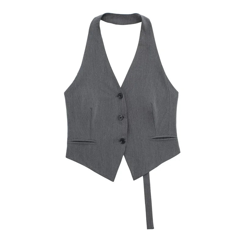 MUJER Off Schouder Mouwloos Vest Vrouwen Zwart Wit Cropped Vest Vrouw Mode Backless V-hals Korte Jassen Zomer Vest