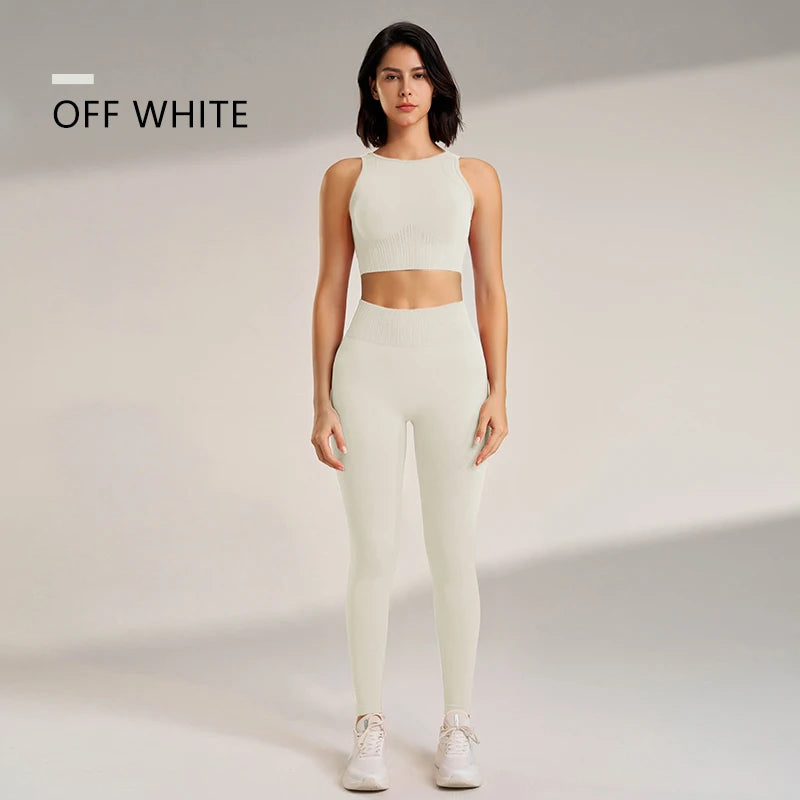 Yoga Clothing Set Women&#39;s High Waisted Leggings and Top Two Piece Seamless Fitness Exercise Clothing Fitness Underwear plus size