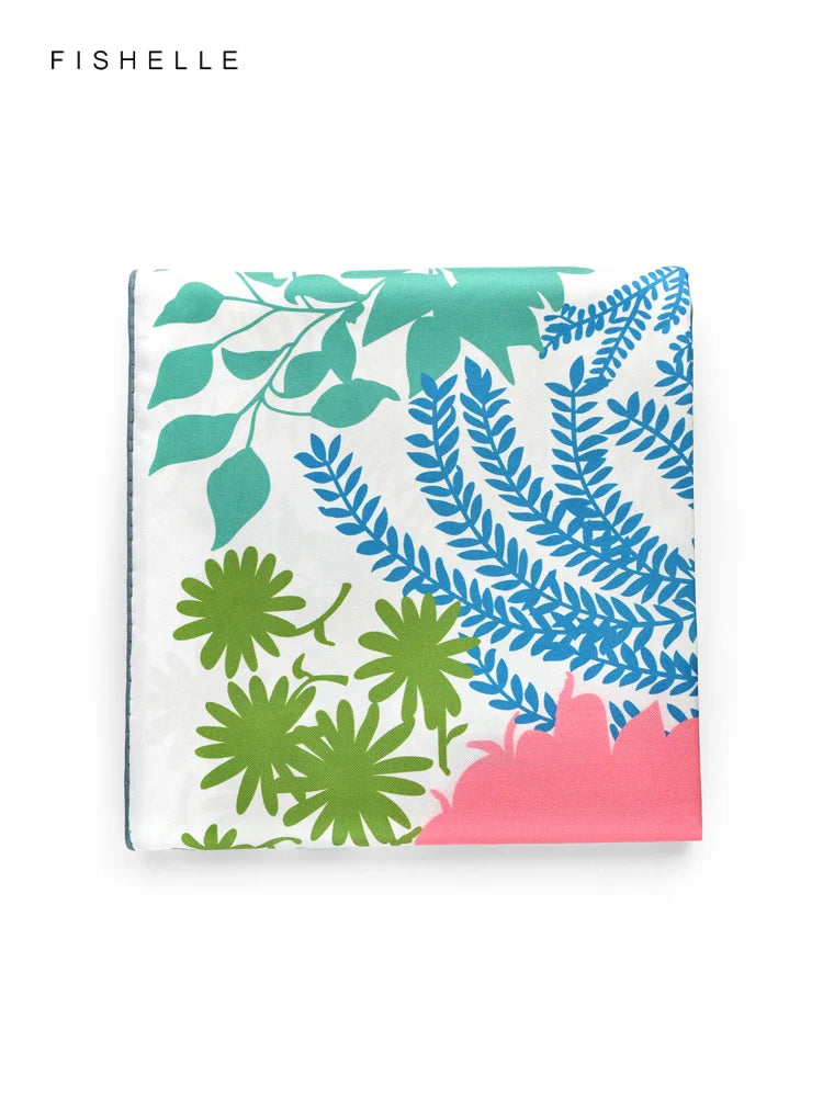 Fresh colorful tropical forest printed natural silk twill women scarf real silk scarves ladies spring autumn shawl luxury gifts