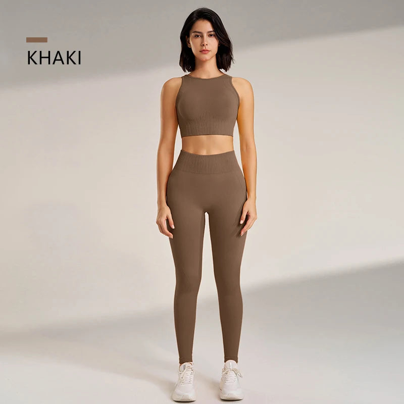 Yoga Clothing Set Women&#39;s High Waisted Leggings and Top Two Piece Seamless Fitness Exercise Clothing Fitness Underwear plus size