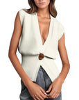 Button-Detail V-Neck Sweater Vest