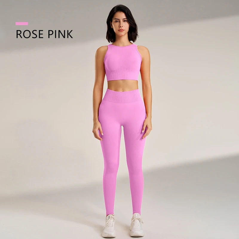 Yoga Clothing Set Women&#39;s High Waisted Leggings and Top Two Piece Seamless Fitness Exercise Clothing Fitness Underwear plus size