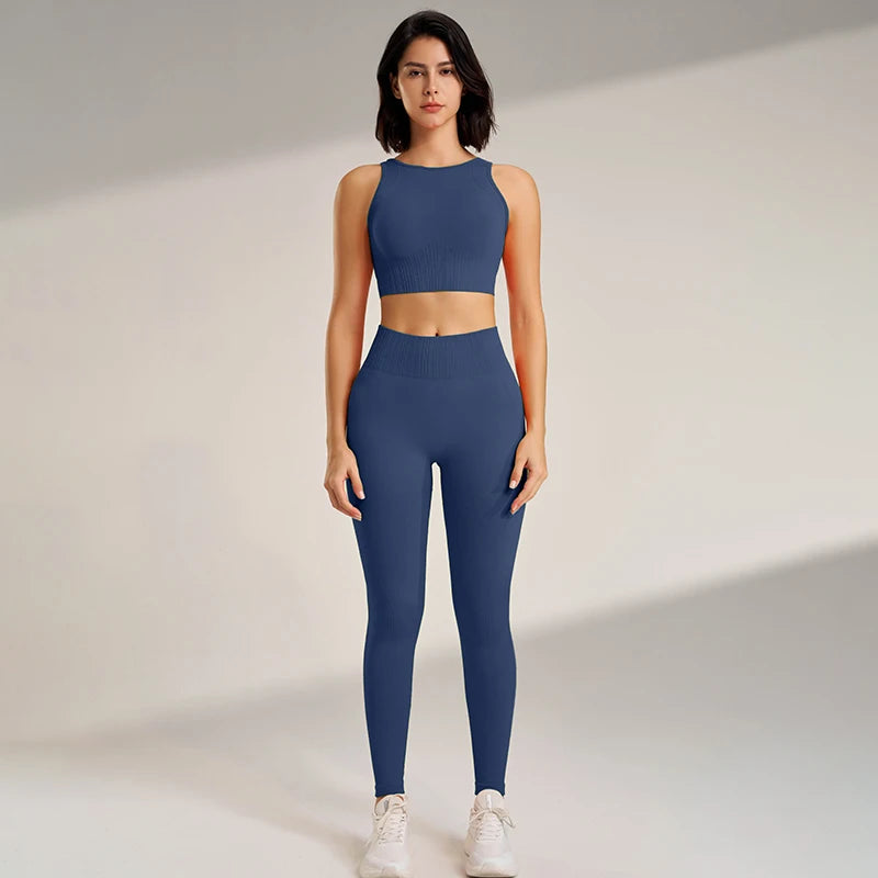 Yoga Clothing Set Women&#39;s High Waisted Leggings and Top Two Piece Seamless Fitness Exercise Clothing Fitness Underwear plus size
