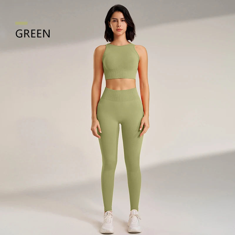 Yoga Clothing Set Women&#39;s High Waisted Leggings and Top Two Piece Seamless Fitness Exercise Clothing Fitness Underwear plus size