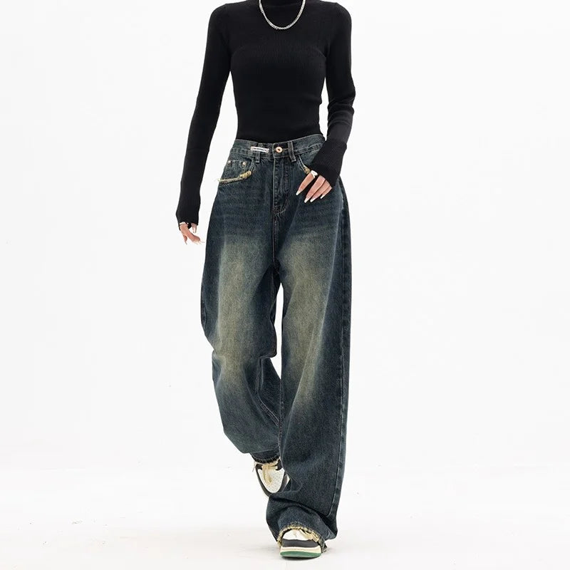 Spring Autumn Wide Leg Jeans Women High Waist Denim Trousers Women&#39;s Jeans Harajuku Vintage BF Style Loose Femme Streeetwear